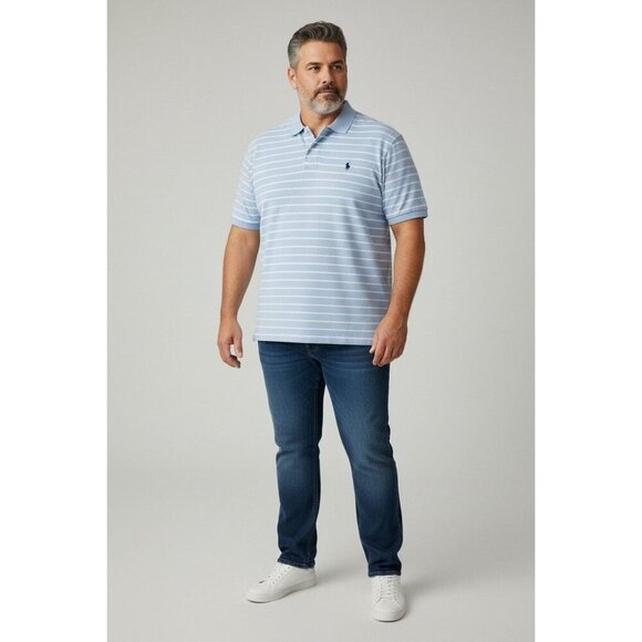 Polo Ralph Lauren Custom Slim Fit Stretch Mesh Shirt XXL Blue Stripe - Picture 2 of 5